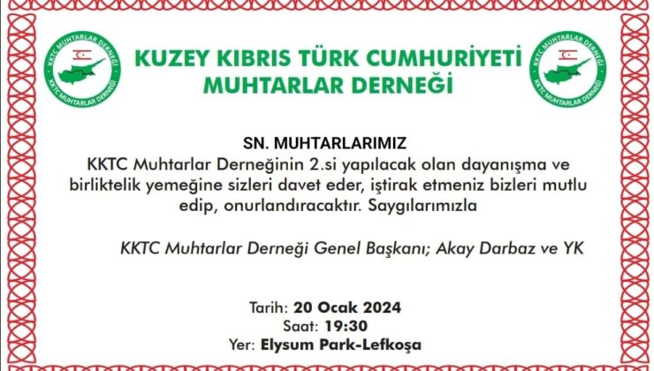 Muhtarlar Derneği, dayanışma ve birliktelik yemeği düzenliyor – BRTK